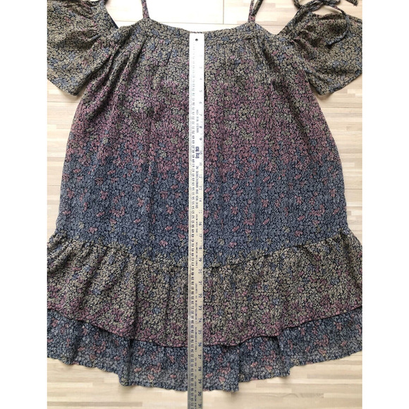 Lucky Brand, Women's Multi-Color Floral Dress Cold Shoulder Tiered Ruffle, Small - Picture 7 of 8